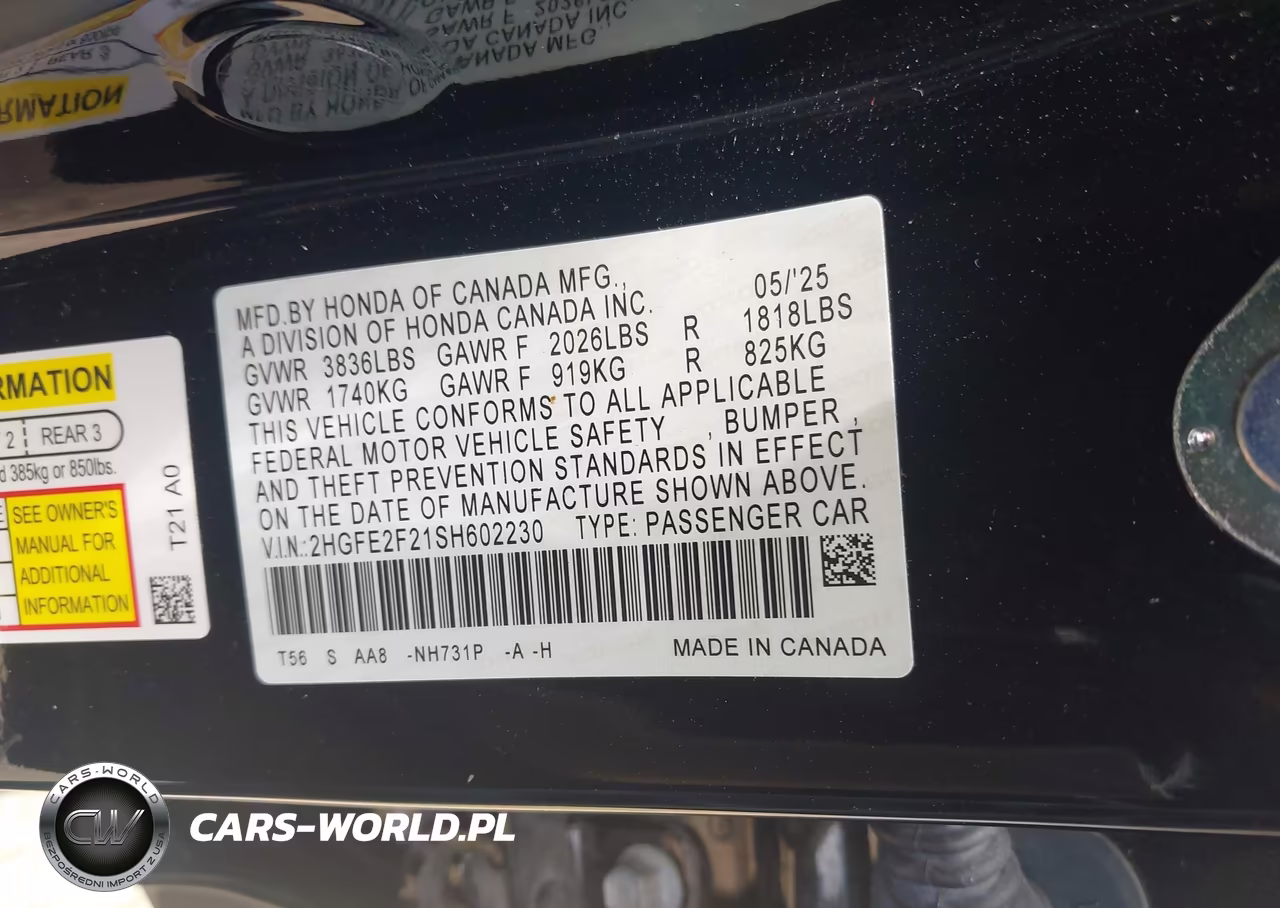 2025 Honda Civic Lx VIN:2HGFE2F21SH602230 - 9