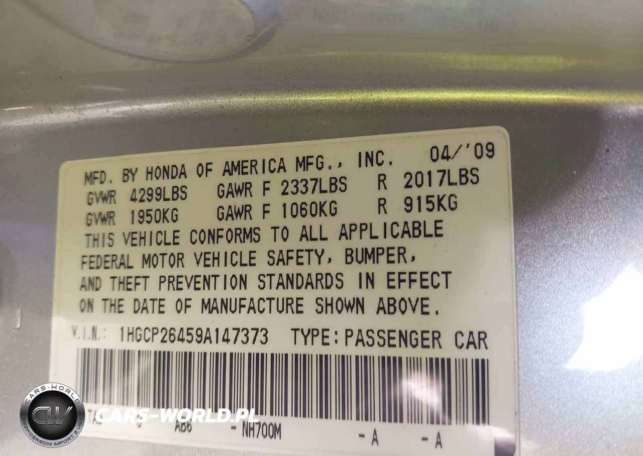 2009 Honda Accord 2.4 Lx-P VIN:1HGCP26459A147373 - 9