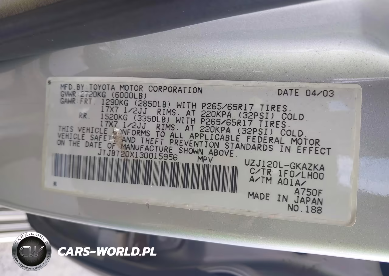 2003 Lexus Gx 470 VIN:JTJBT20X130015956 - 9