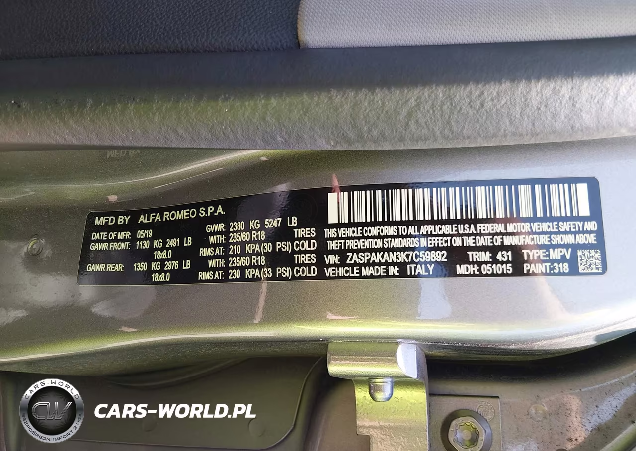 2019 Alfa Romeo Stelvio Awd VIN:ZASPAKAN3K7C59892 - 9