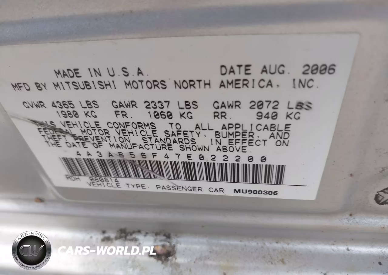 2007 Mitsubishi Galant Es VIN:4A3AB56F47E022200 - 9