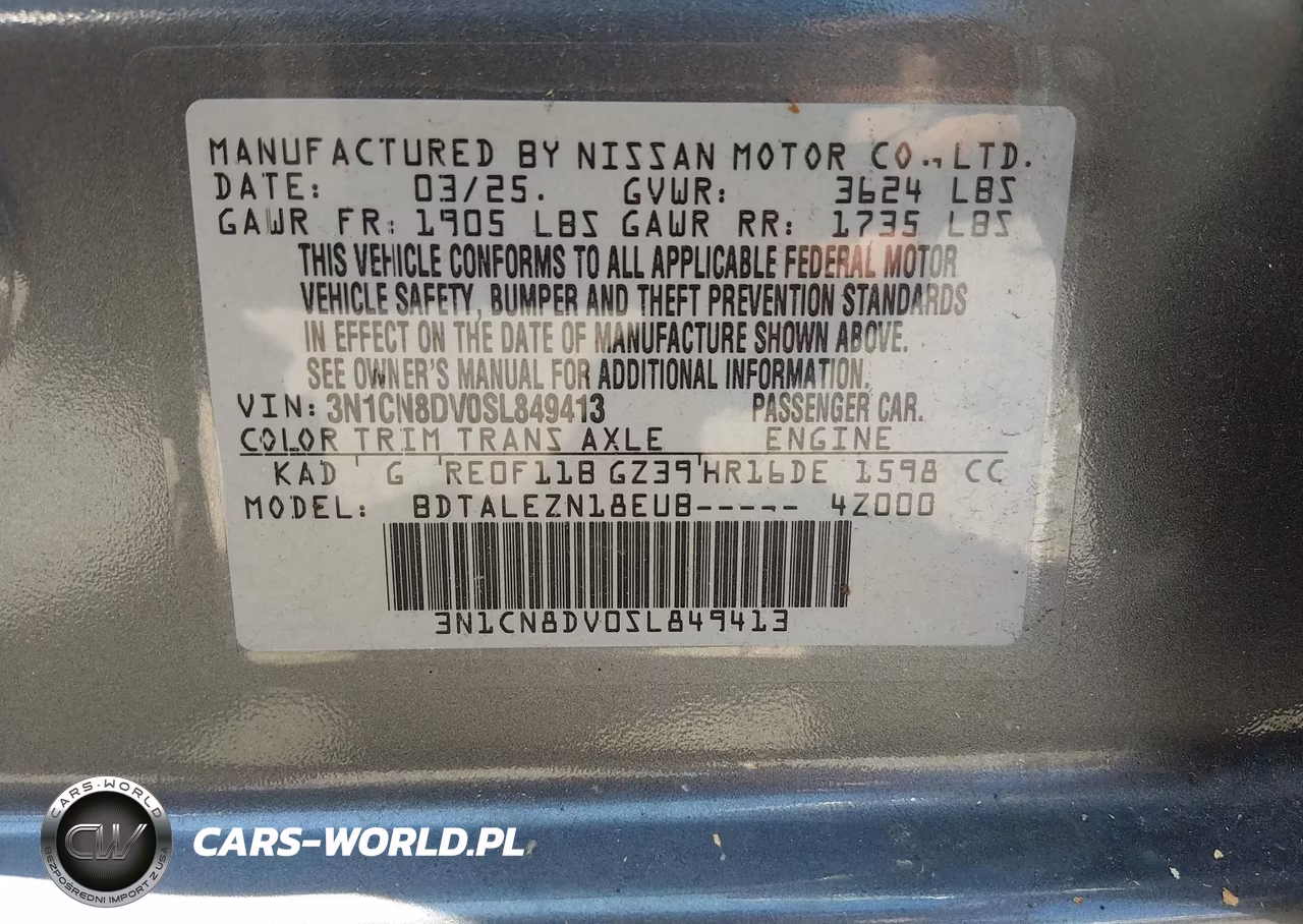 2025 Nissan Versa 1.6 S VIN:3N1CN8DV0SL849413 - 9
