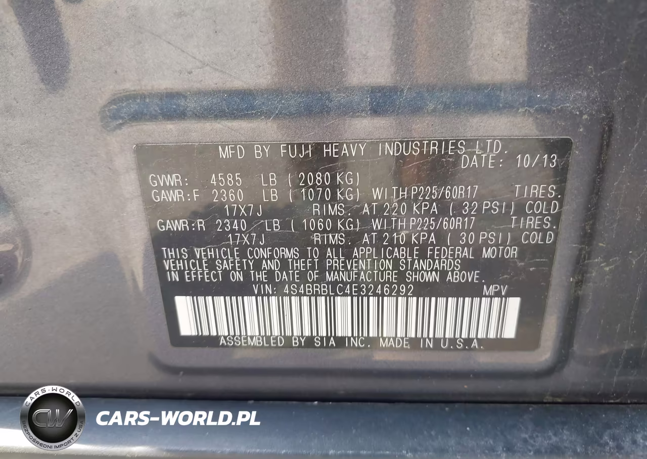 2014 Subaru Outback 2.5I Limited VIN:4S4BRBLC4E3246292 - 9