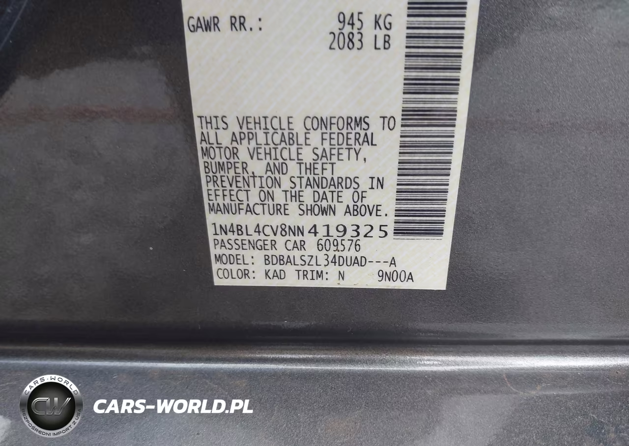 2022 Nissan Altima Sr Fwd VIN:1N4BL4CV8NN419325 - 9