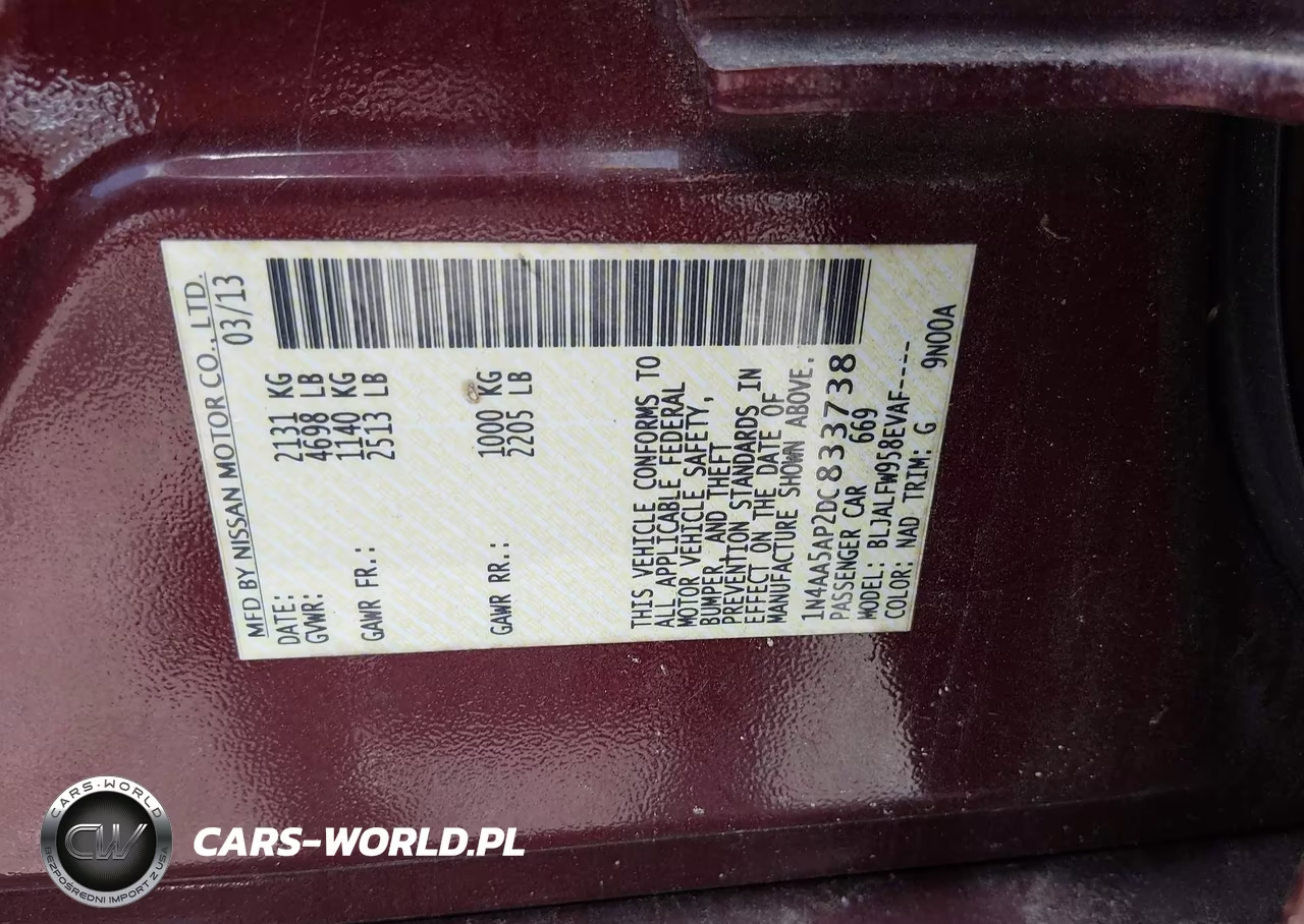 2013 Nissan Maxima 3.5 Sv VIN:1N4AA5AP2DC833738 - 9