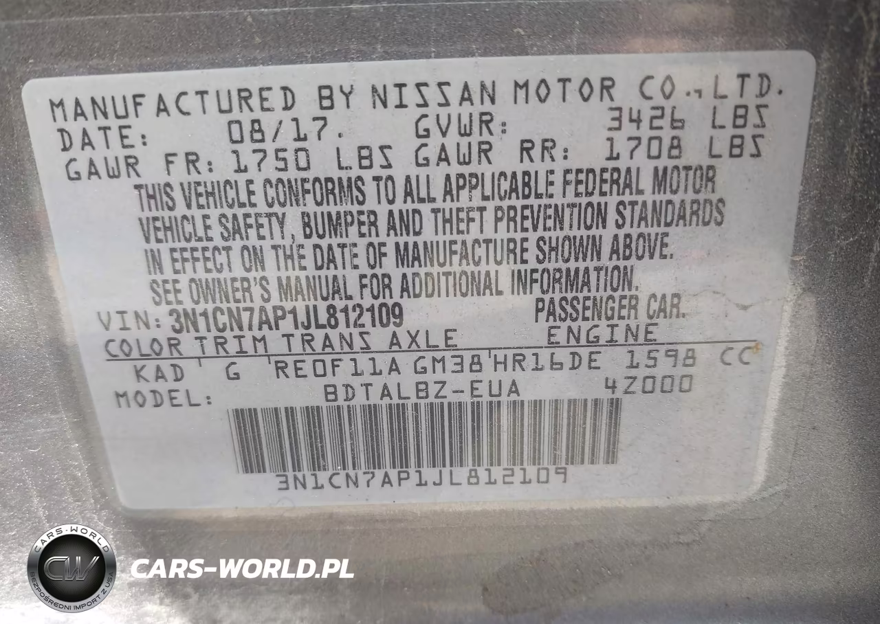2018 Nissan Versa 1.6 Sv VIN:3N1CN7AP1JL812109 - 9