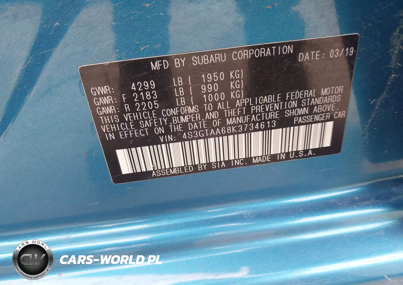 2019 Subaru Impreza 2.0I VIN:4S3GTAA68K3734613 - 9