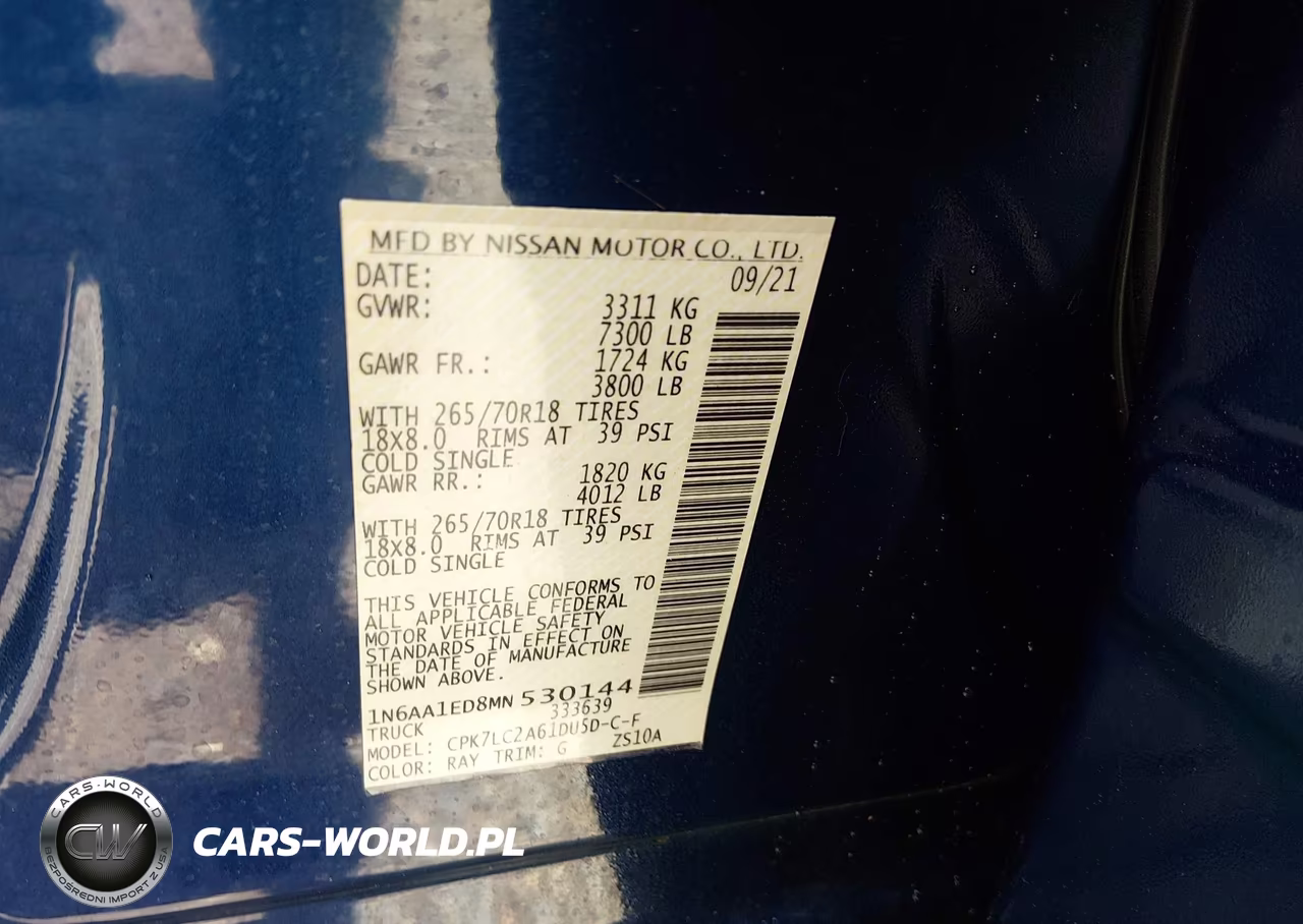 2021 Nissan Titan Sv 4X4 VIN:1N6AA1ED8MN530144 - 9
