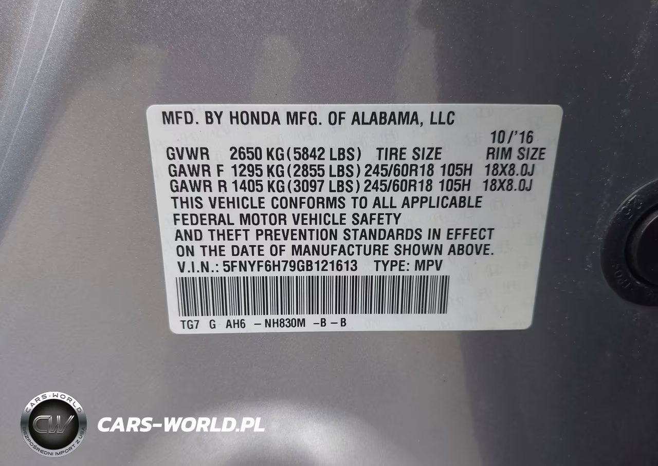2016 Honda Pilot Ex-L VIN:5FNYF6H79GB121613 - 9