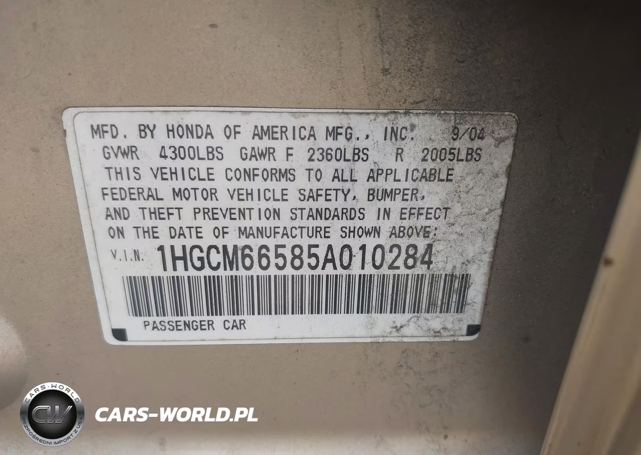 2005 Honda Accord 3.0 Ex VIN:1HGCM66585A010284 - 9