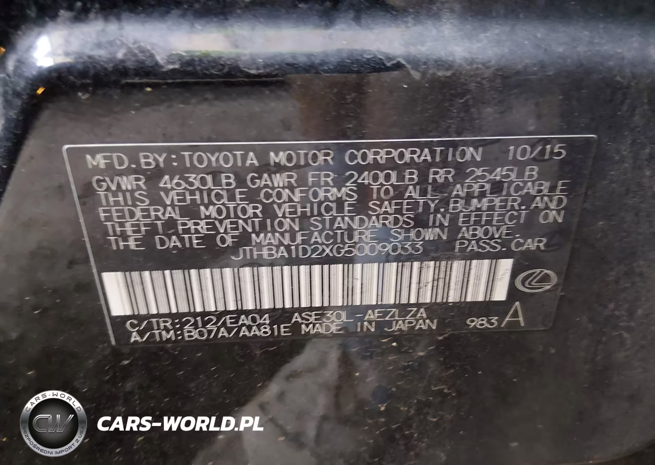 2016 Lexus Is 200T VIN:JTHBA1D2XG5009033 - 9