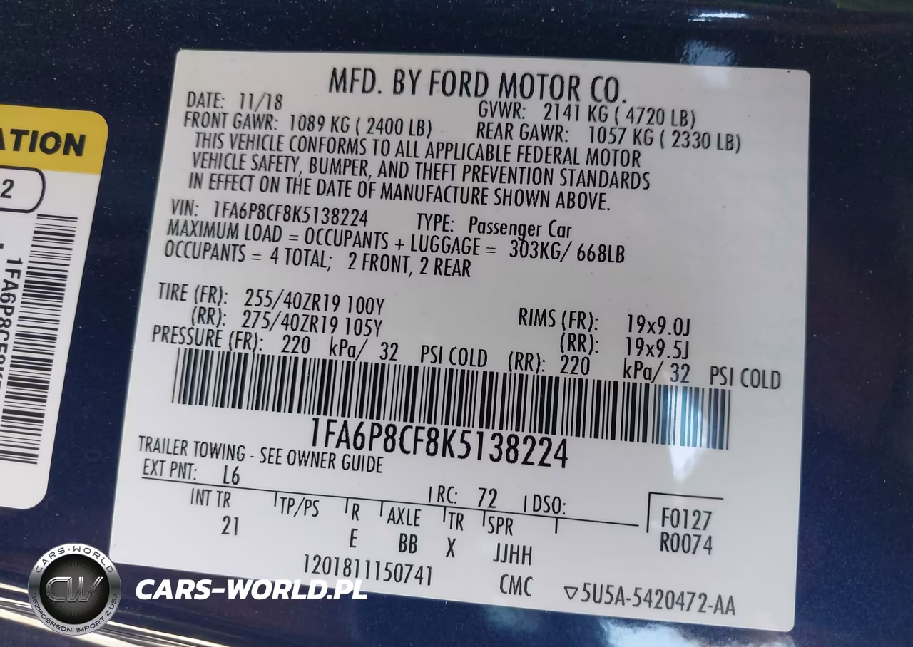 2019 Ford Mustang Gt VIN:1FA6P8CF8K5138224 - 9