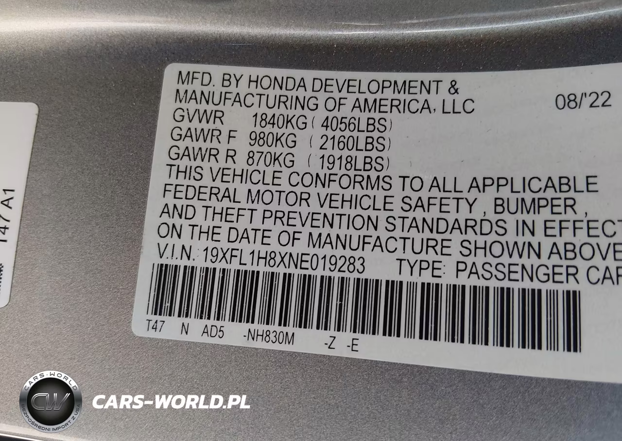2022 Honda Civic Sport Touring VIN:19XFL1H8XNE019283 - 9