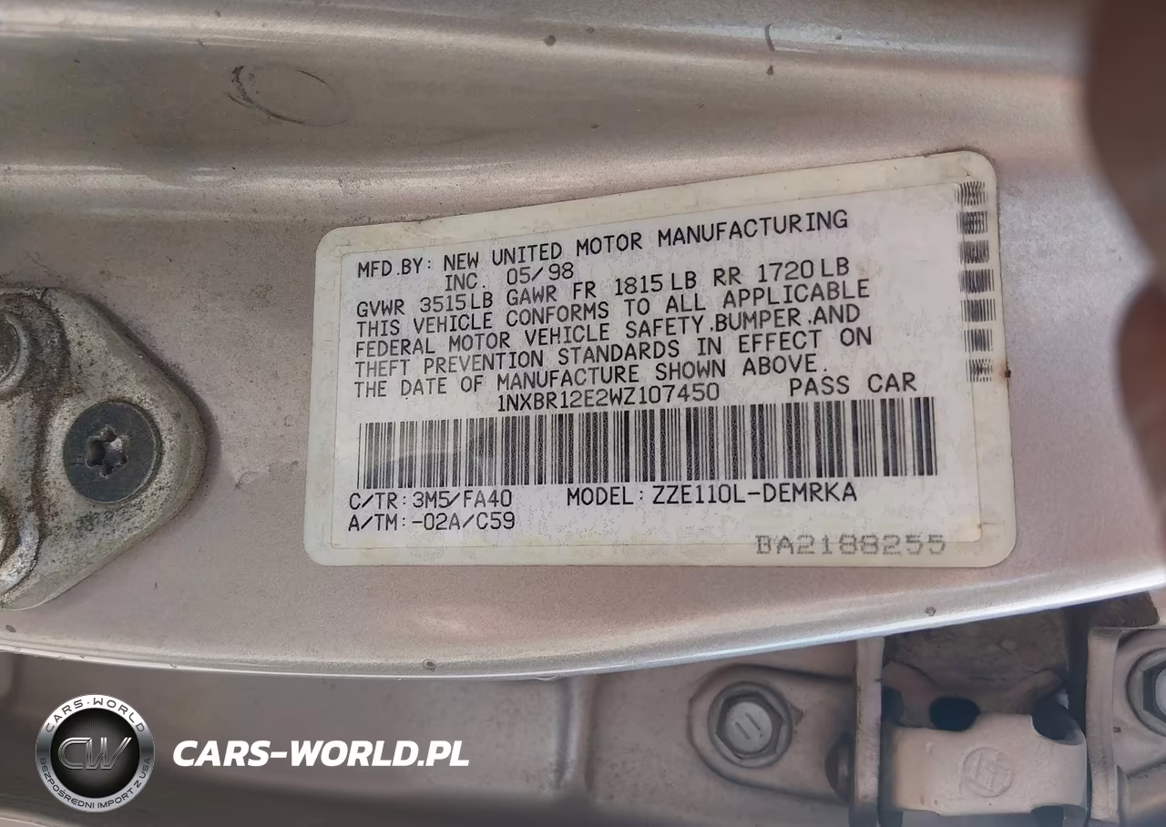 1998 Toyota Corolla Ve VIN:1NXBR12E2WZ107450 - 9