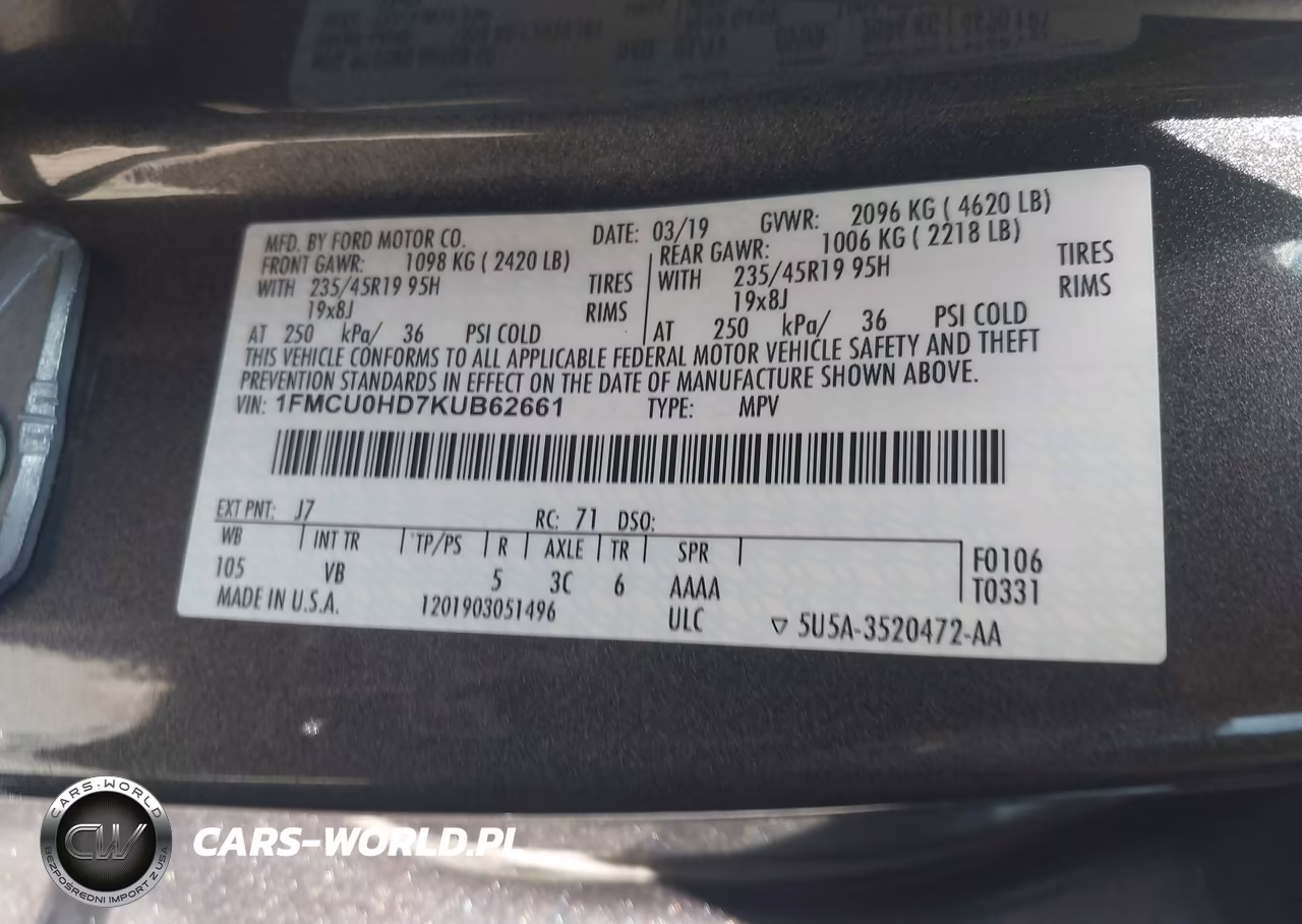 2019 Ford Escape Sel VIN:1FMCU0HD7KUB62661 - 9