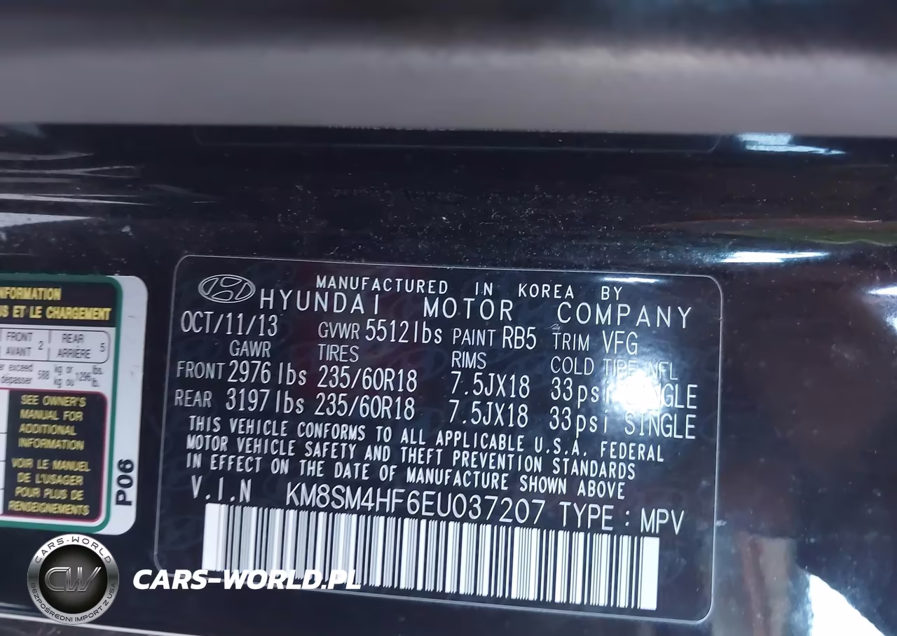2014 Hyundai Santa Fe Gls VIN:KM8SM4HF6EU037207 - 9