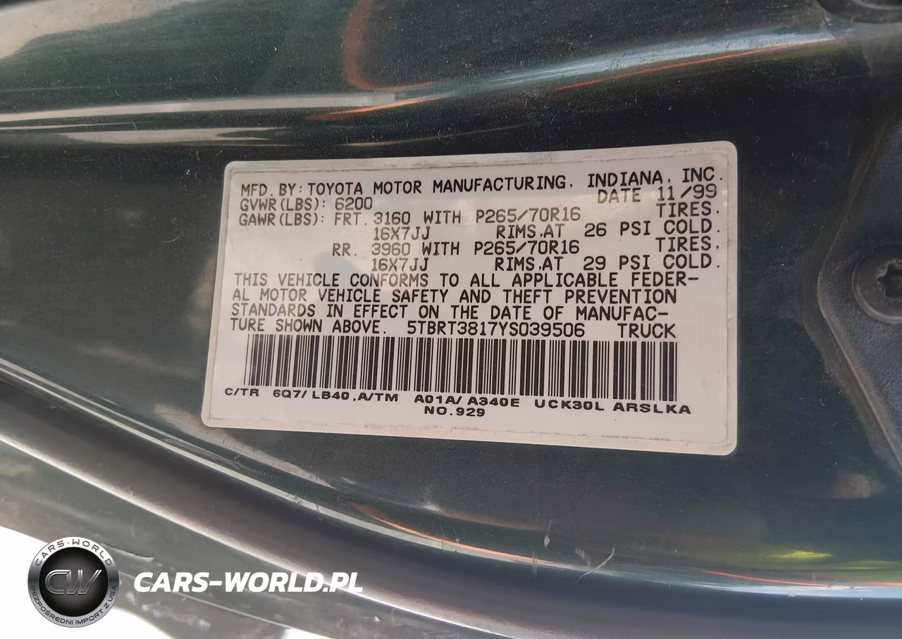 2000 Toyota Tundra Ltd V8 VIN:5TBRT3817YS039506 - 9