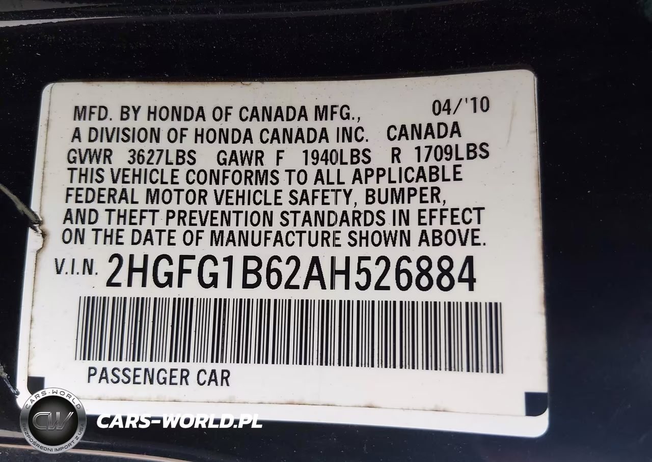 2010 Honda Civic Lx VIN:2HGFG1B62AH526884 - 9