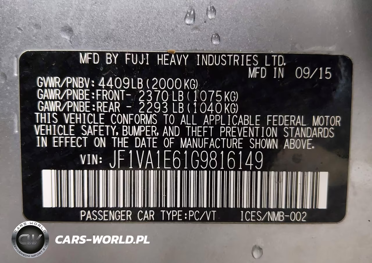 2016 Subaru Wrx Premium VIN:JF1VA1E61G9816149 - 9