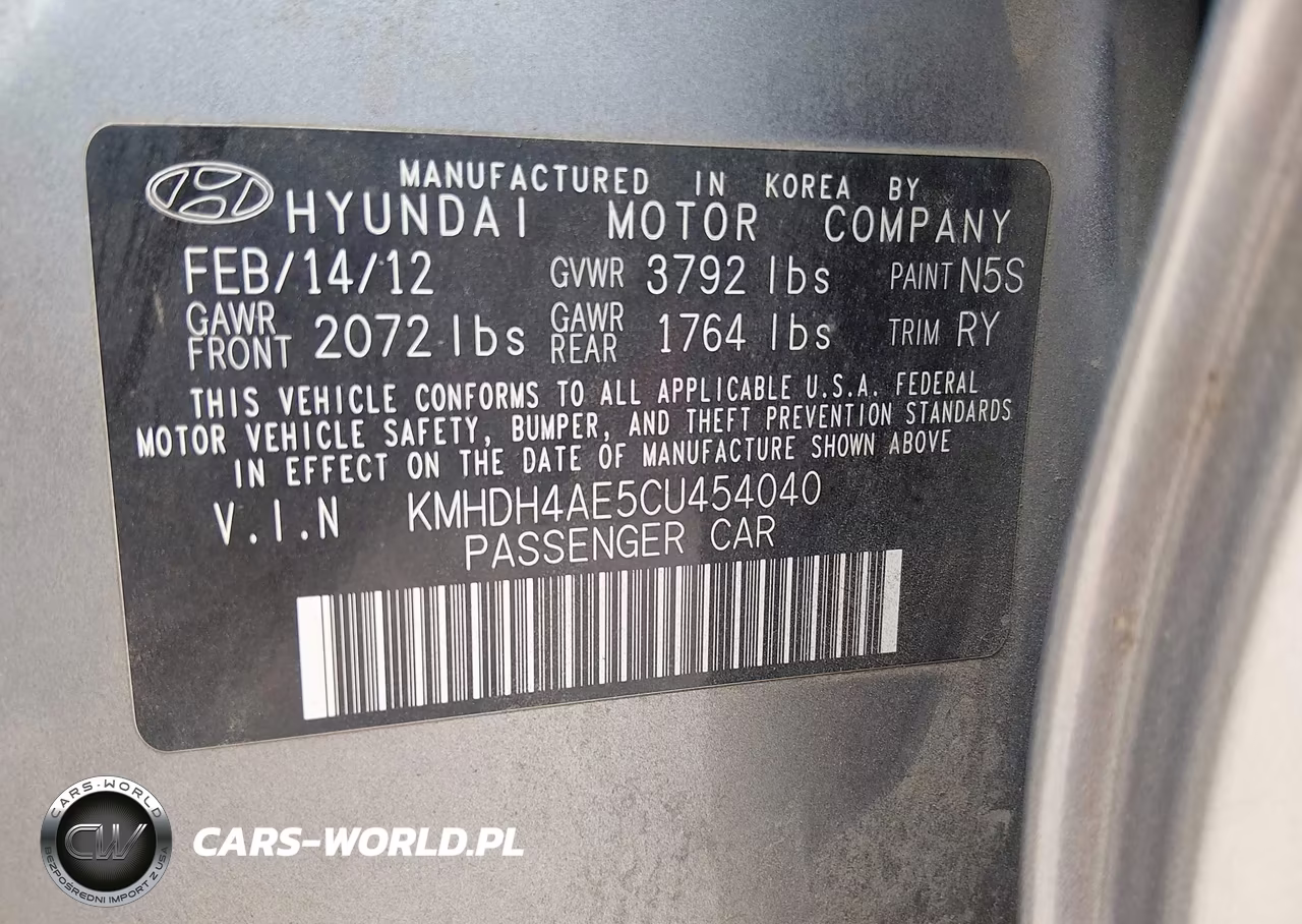 2012 Hyundai Elantra Limited (Ulsan Plant) VIN:KMHDH4AE5CU454040 - 9