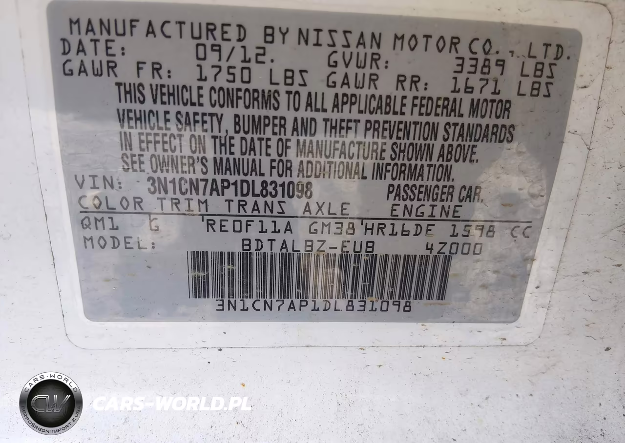2013 Nissan Versa 1.6 Sv VIN:3N1CN7AP1DL831098 - 9