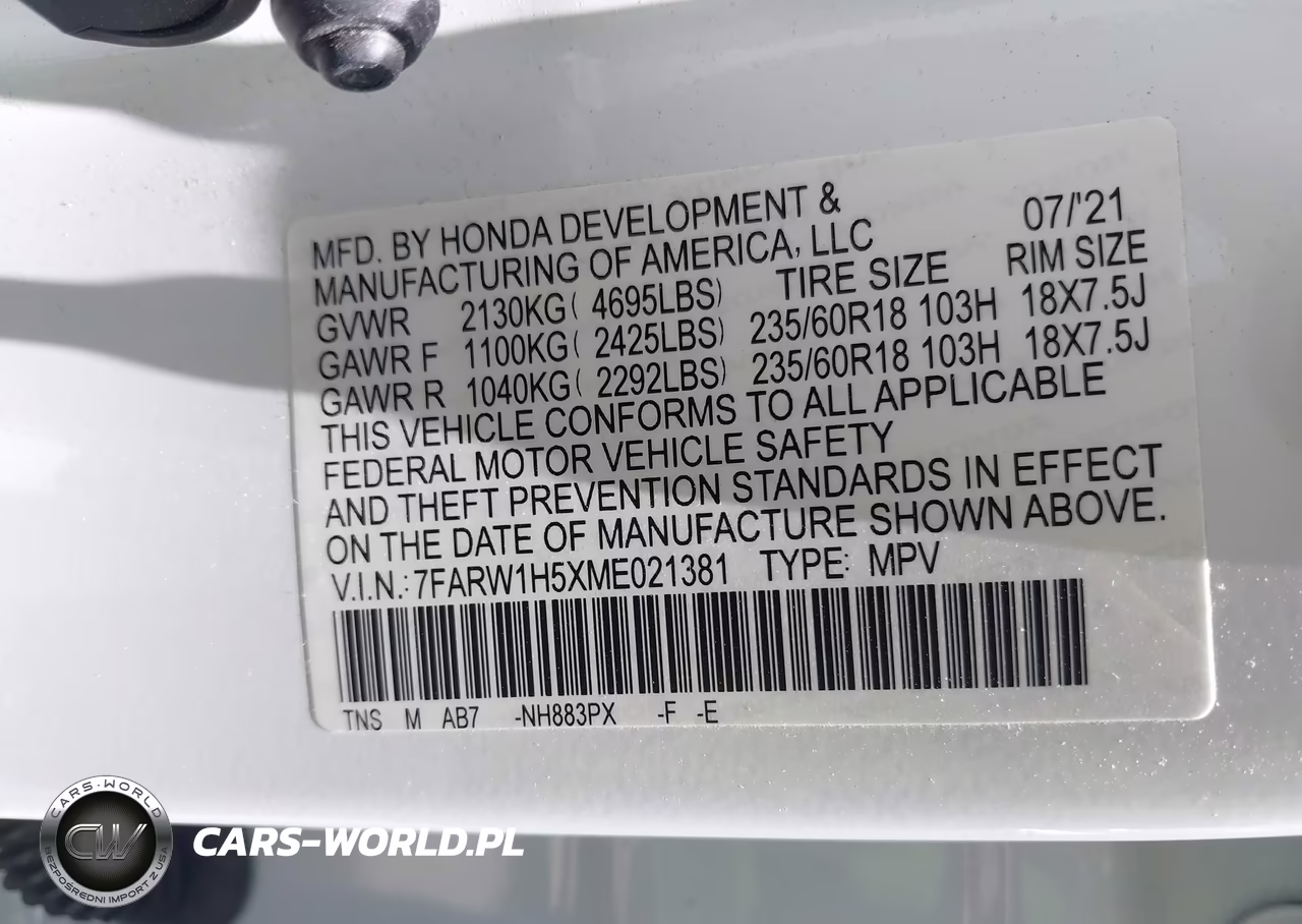 2021 Honda Cr-V 2Wd Ex VIN:7FARW1H5XME021381 - 9