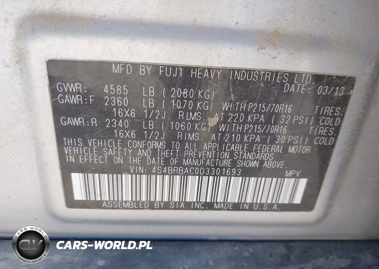 2013 Subaru Outback 2.5I VIN:4S4BRBAC0D3301693 - 9