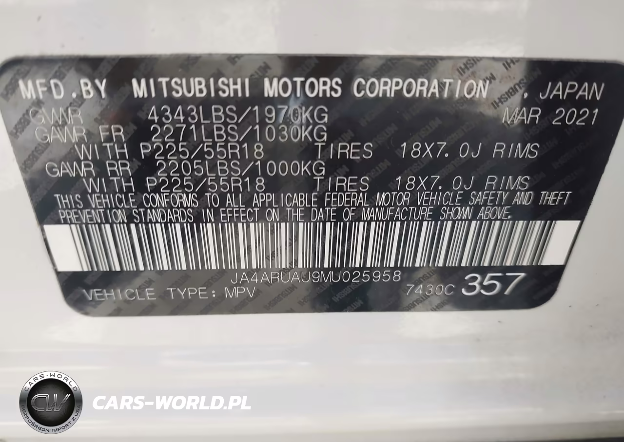 2021 Mitsubishi Outlander Sport 2.0 Be Awc-2.0 Es Awc-2.0 Le Awc-2.0 Se Awc VIN:JA4ARUAU9MU025958 - 9