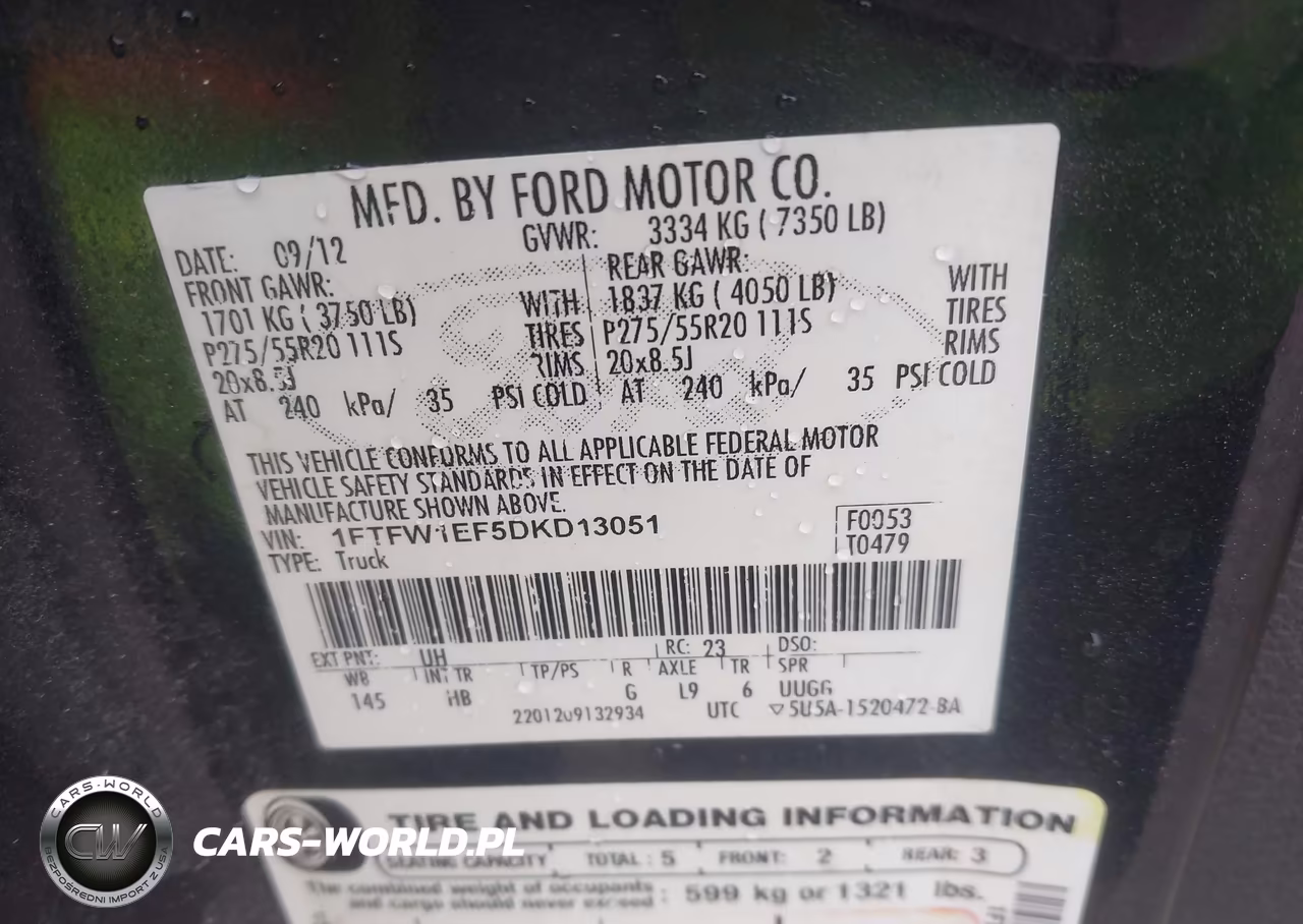 2013 Ford F-150 Lariat VIN:1FTFW1EF5DKD13051 - 9