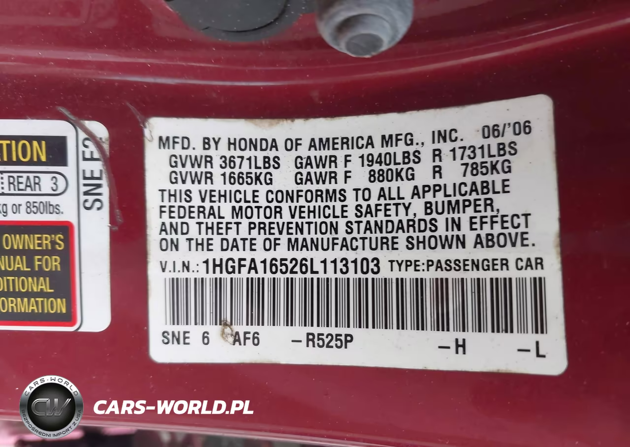 2006 Honda Civic Lx VIN:1HGFA16526L113103 - 9