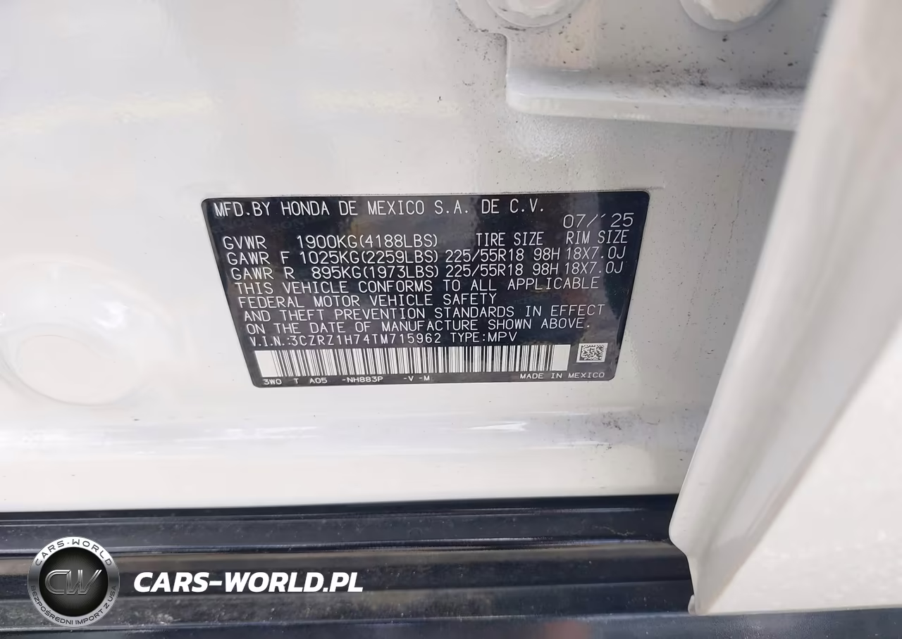 2026 Honda Hr-V 2Wd Ex-L VIN:3CZRZ1H74TM715962 - 9