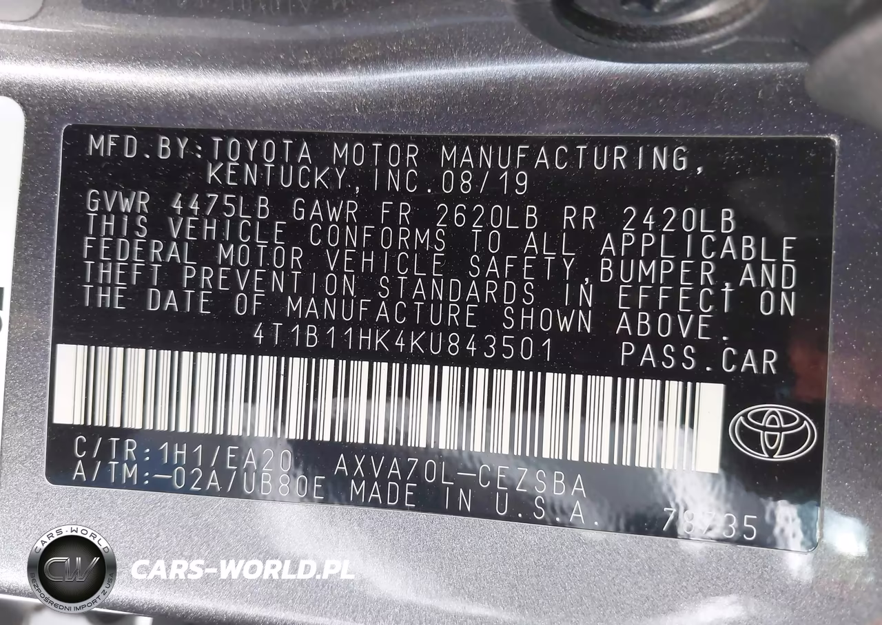 2019 Toyota Camry Se VIN:4T1B11HK4KU843501 - 9