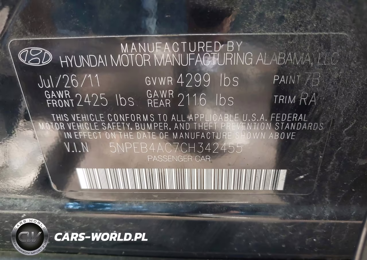 2012 Hyundai Sonata Gls VIN:5NPEB4AC7CH342455 - 9