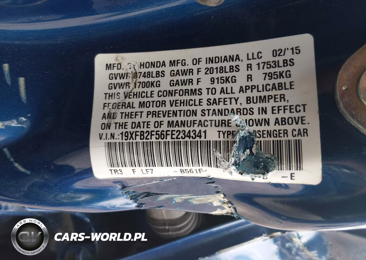 2015 Honda Civic Lx VIN:19XFB2F56FE234341 - 9