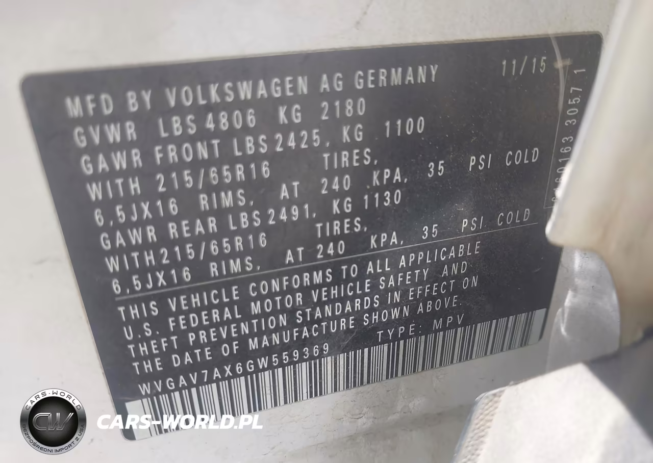 2016 Volkswagen Tiguan S VIN:WVGAV7AX6GW559369 - 9