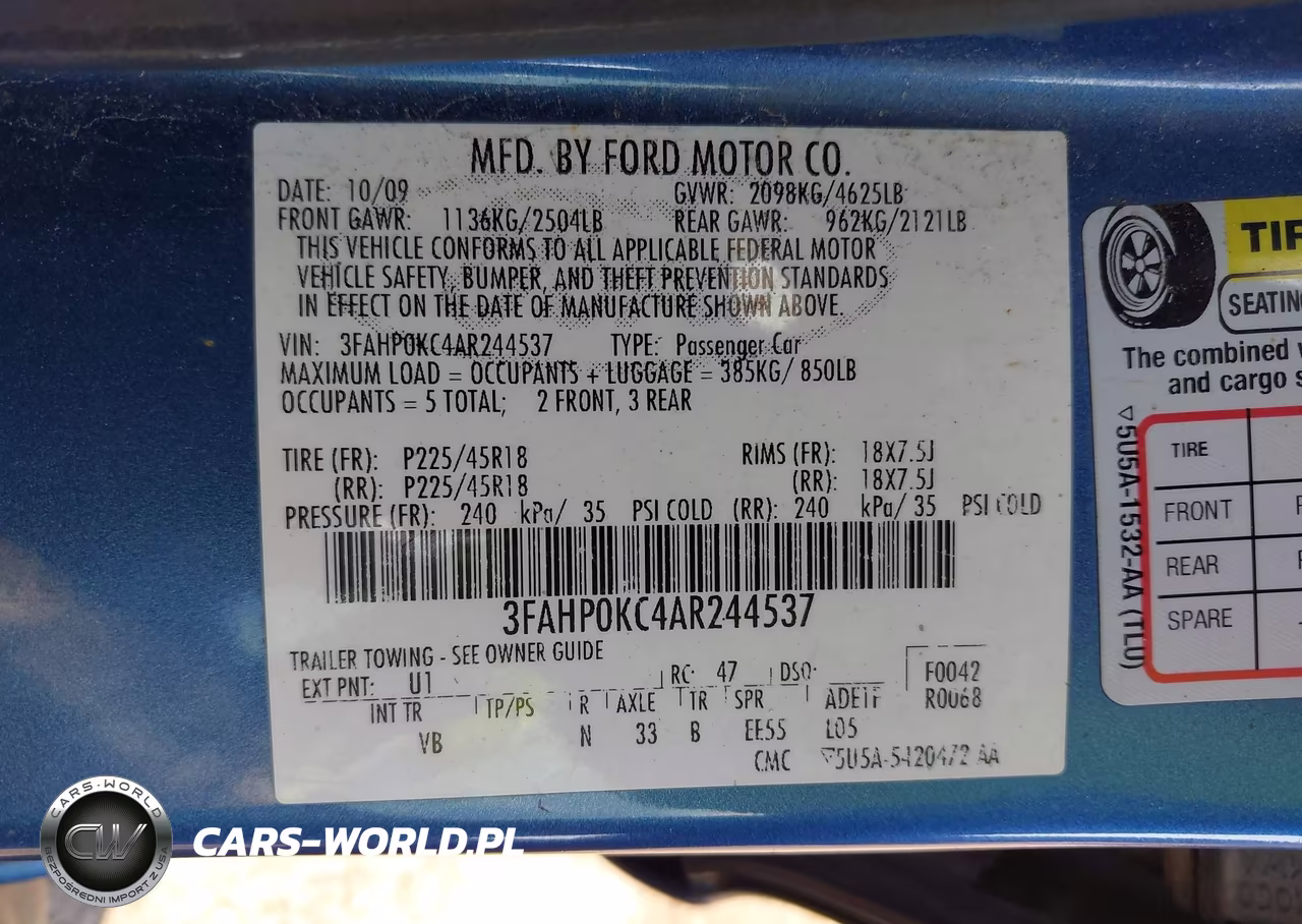 2010 Ford Fusion Sport VIN:3FAHP0KC4AR244537 - 9