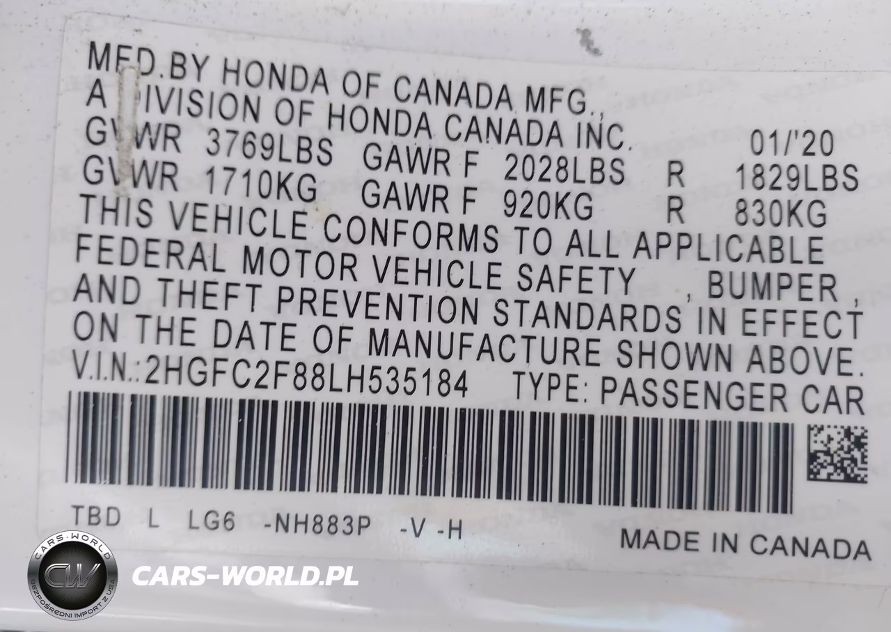 2020 Honda Civic Sport VIN:2HGFC2F88LH535184 - 9