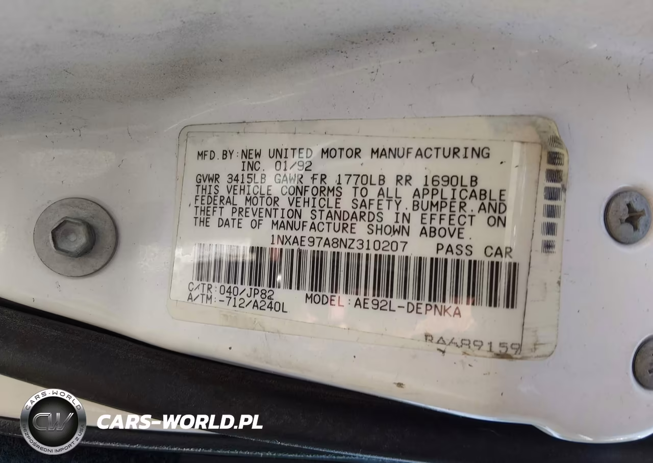 1992 Toyota Corolla Le-Dlx VIN:1NXAE97A8NZ310207 - 9
