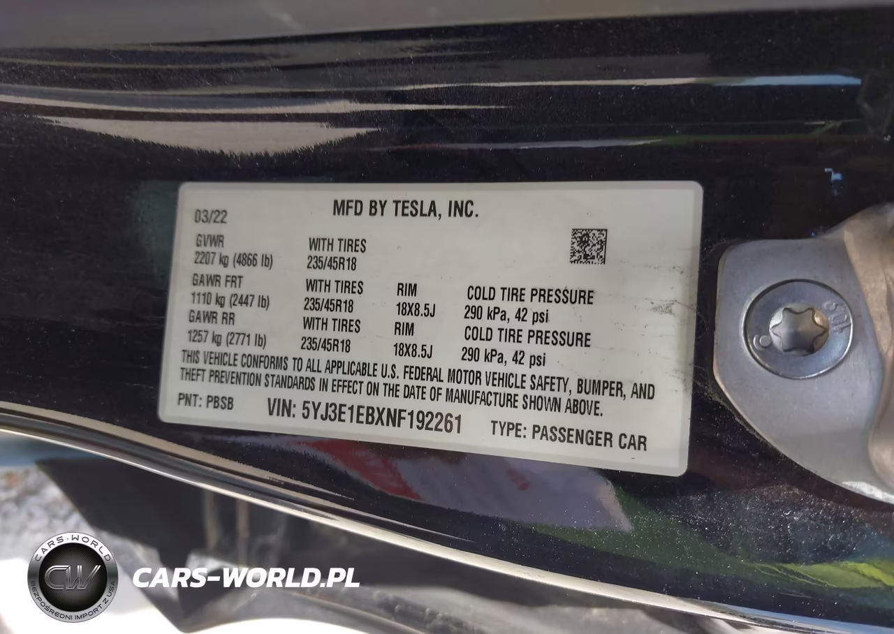 2022 Tesla Model 3 Long Range Dual Motor All-Wheel Drive VIN:5YJ3E1EBXNF192261 - 9