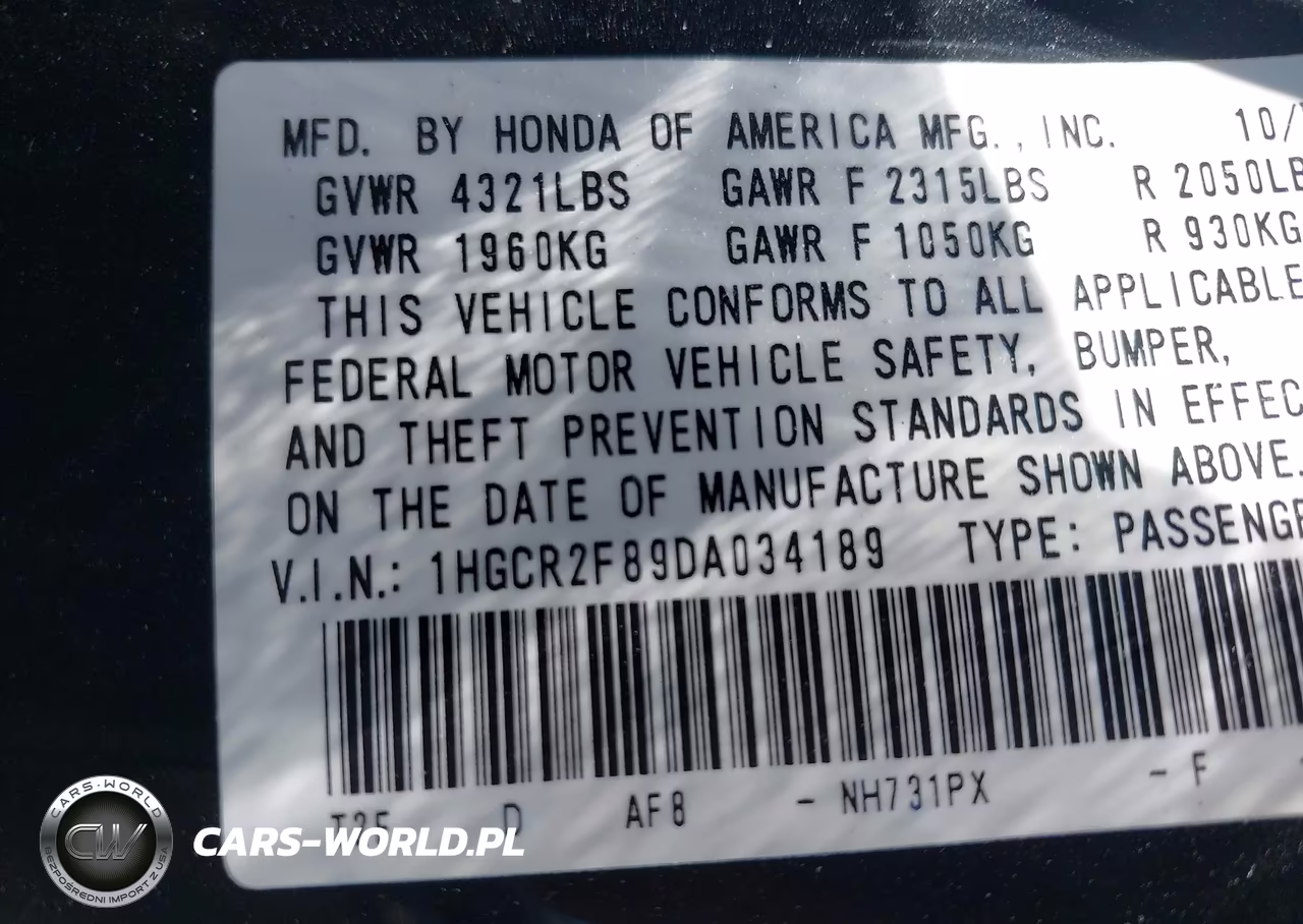 2013 Honda Accord Ex-L VIN:1HGCR2F89DA034189 - 9