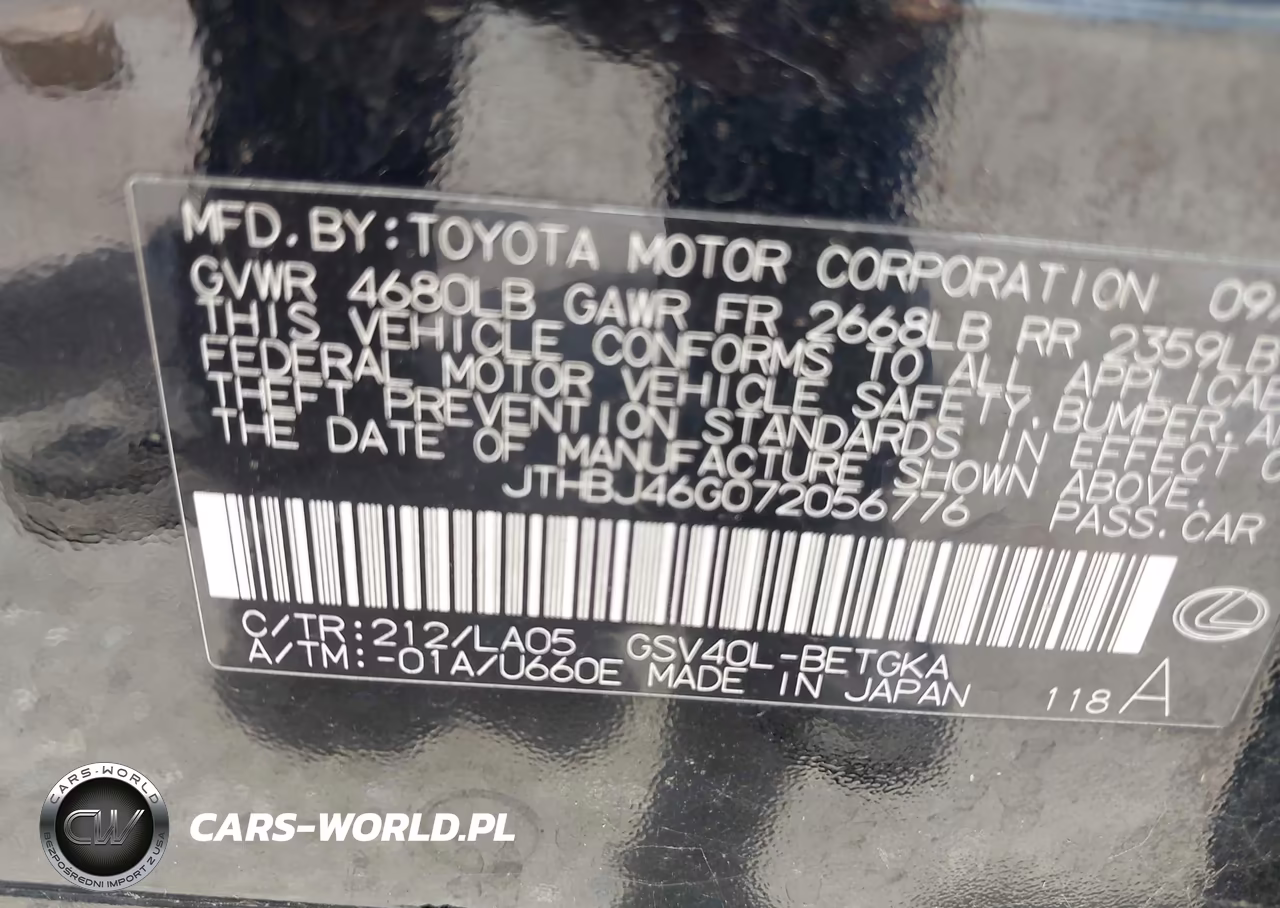 2007 Lexus Es 350 VIN:JTHBJ46G072056776 - 9