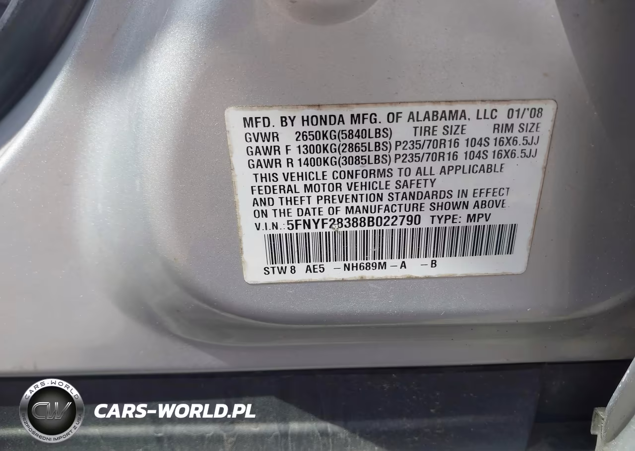 2008 Honda Pilot Se VIN:5FNYF28388B022790 - 9