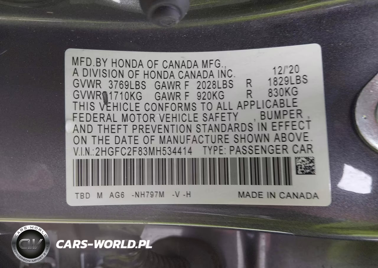 2021 Honda Civic Sport VIN:2HGFC2F83MH534414 - 9