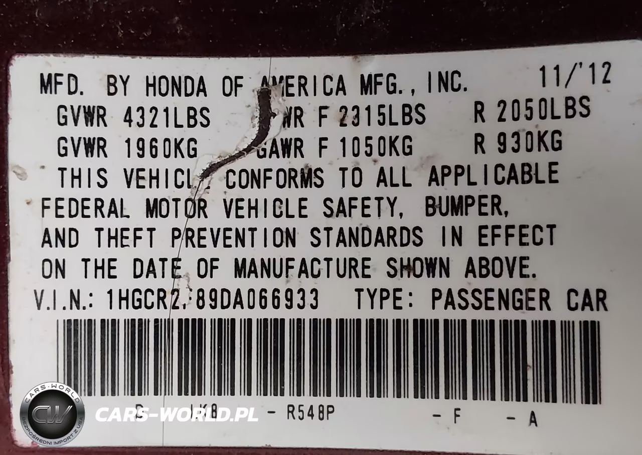 2013 Honda Accord Ex-L VIN:1HGCR2F89DA066933 - 9