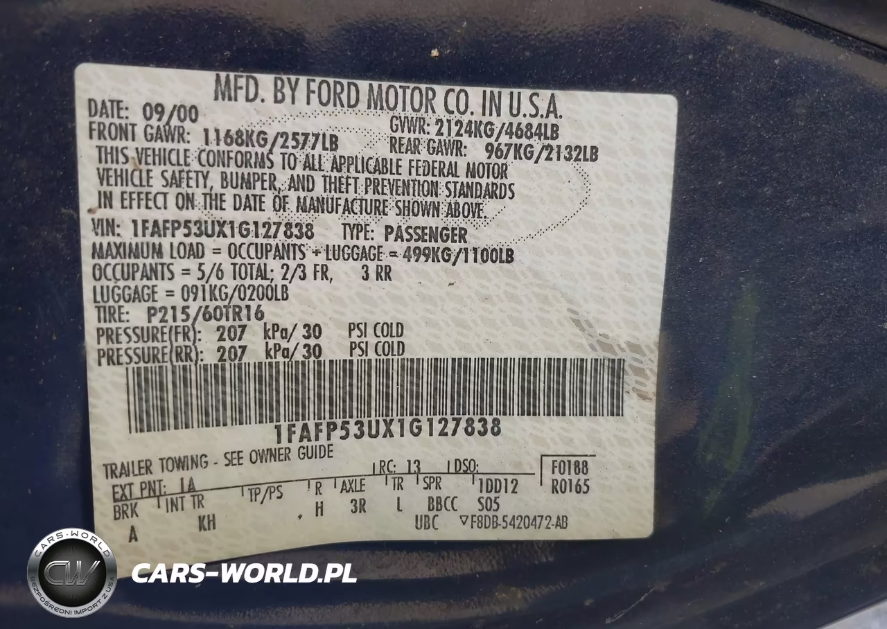 2001 Ford Taurus Se VIN:1FAFP53UX1G127838 - 9