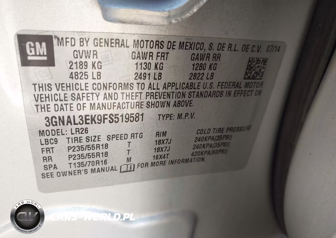 2015 Chevrolet Captiva Sport Fleet Lt VIN:3GNAL3EK9FS519581 - 9