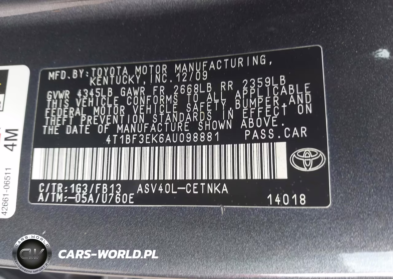 2010 Toyota Camry Le VIN:4T1BF3EK6AU098881 - 9