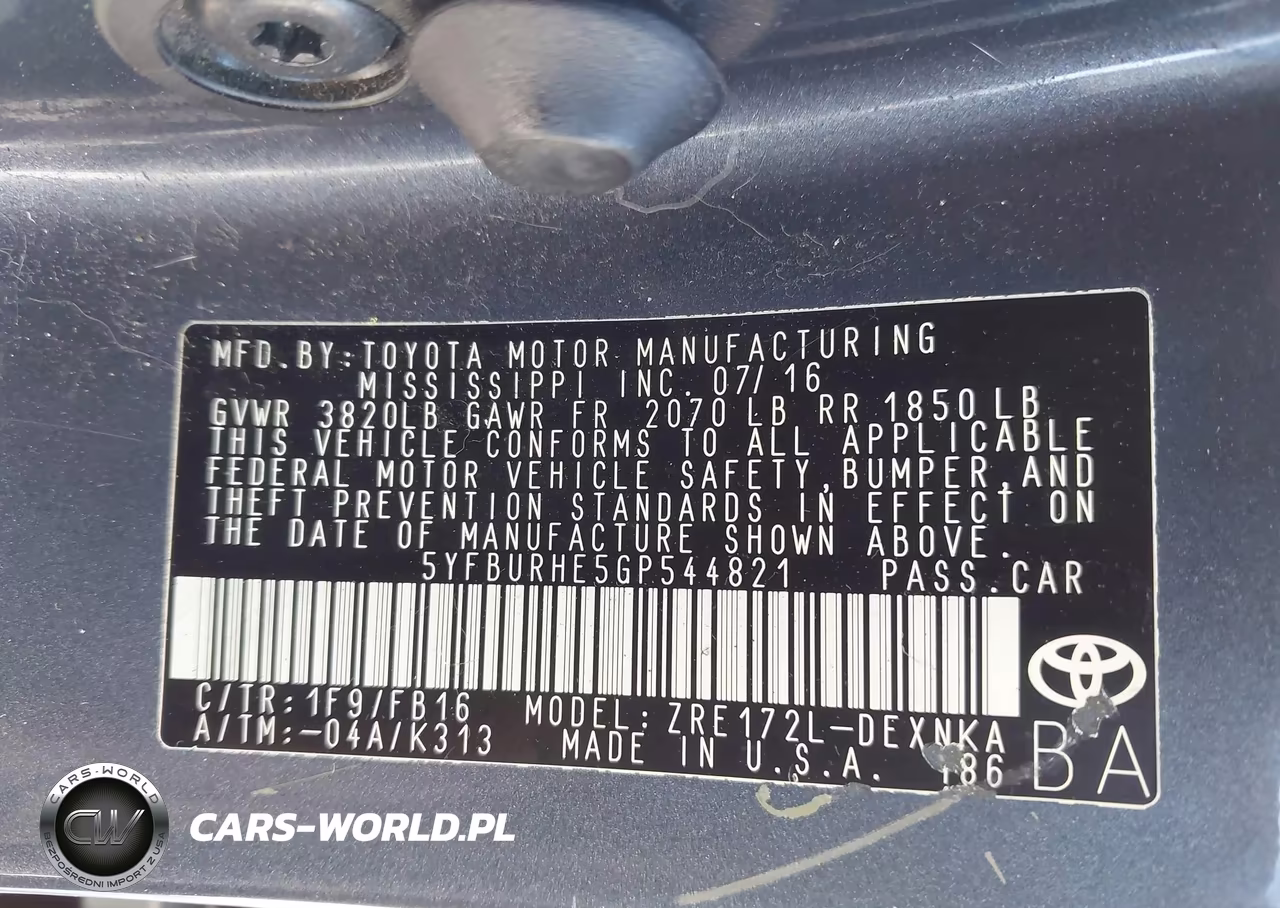 2016 Toyota Corolla Le Plus VIN:5YFBURHE5GP544821 - 9