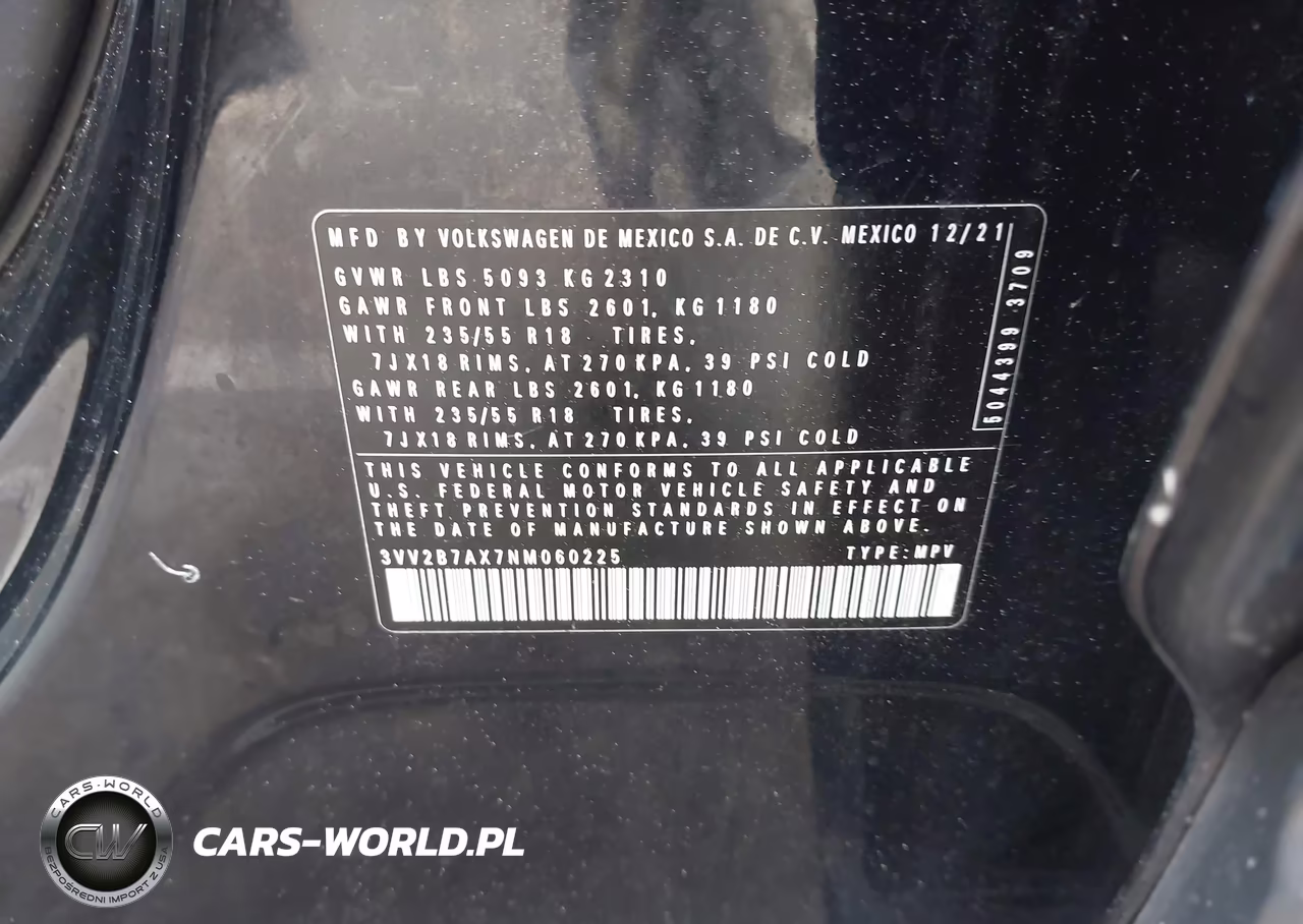 2022 Volkswagen Tiguan 2.0T Se VIN:3VV2B7AX7NM060225 - 9