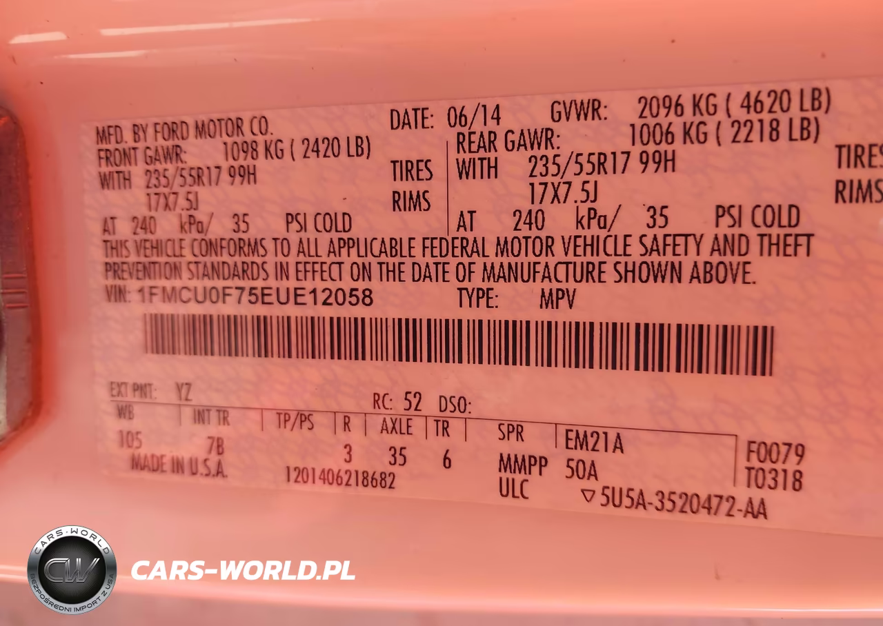 2014 Ford Escape S VIN:1FMCU0F75EUE12058 - 9